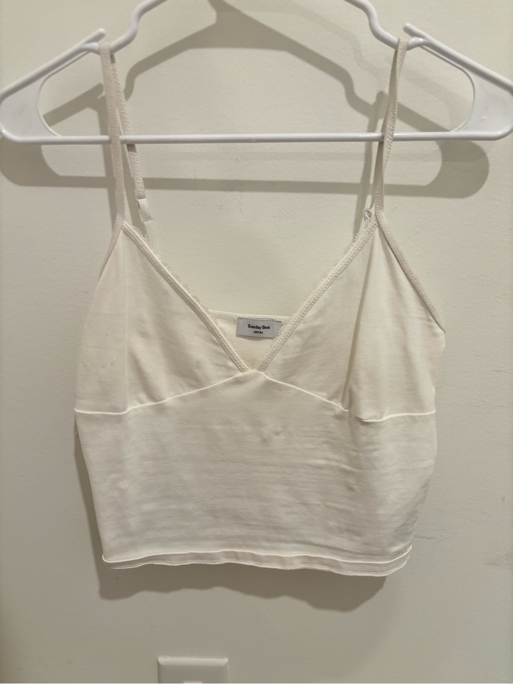 Aritzia Sunday Best White V-Neck Lace-Trim Cami